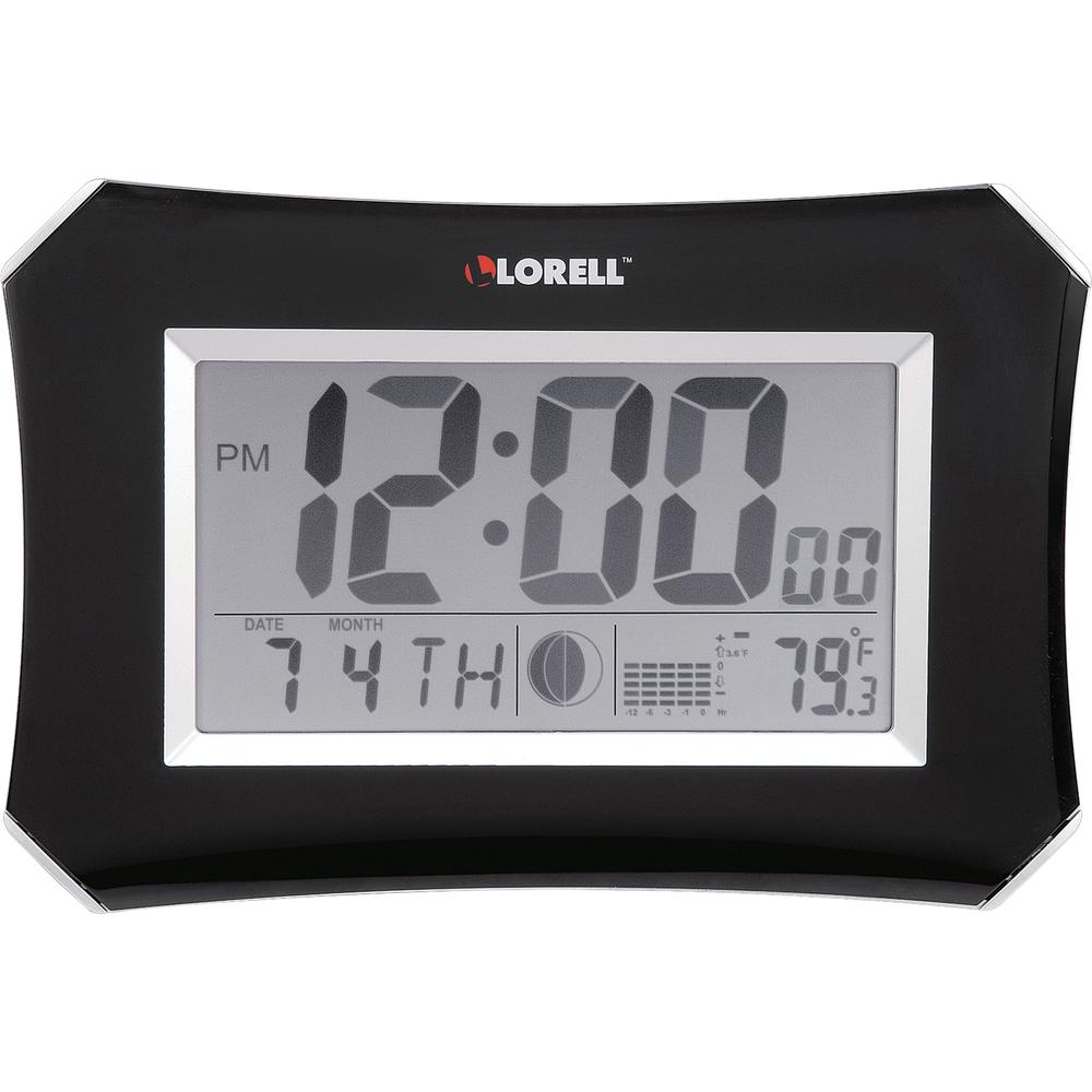 Lorell LCD Wall/Alarm Clock - Digital - Quartz - LCD - Black Main Dial - Silver/Plastic Case. Picture 3