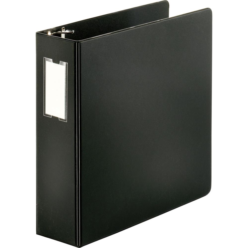 Business Source Slanted D-ring Binders - 3" Binder Capacity - 3 x D-Ring Fastener(s) - 2 Internal Pocket(s) - Chipboard, Polypropylene - Black - Refillable, Non-stick, Spine Label, Gap-free Ring, Non-. Picture 8