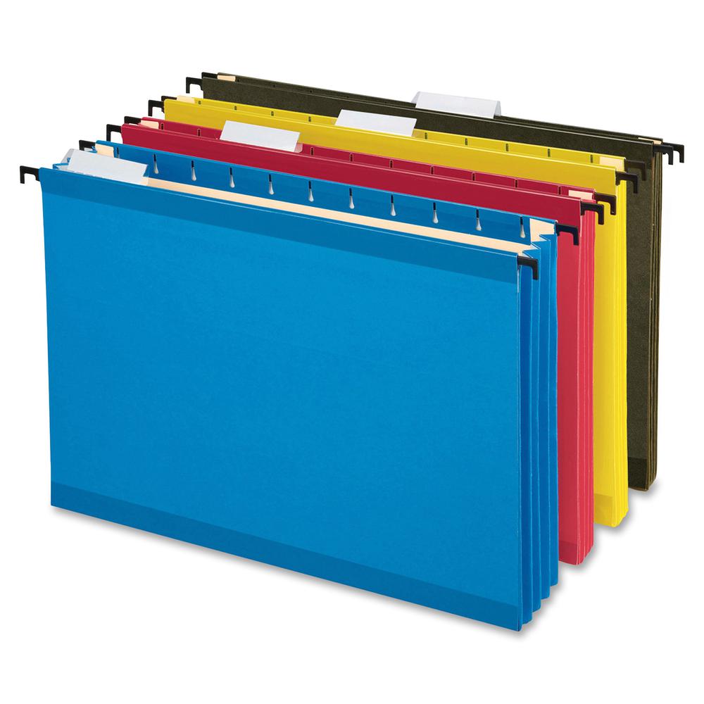 Pendaflex SureHook Legal Recycled Hanging Folder - 3 1/2" Folder Capacity - 8 1/2" x 14" - 3 1/2" Expansion - Poly - Blue, Red, Yellow, Standard Green - 10% Recycled - 4 / Pack. Picture 2
