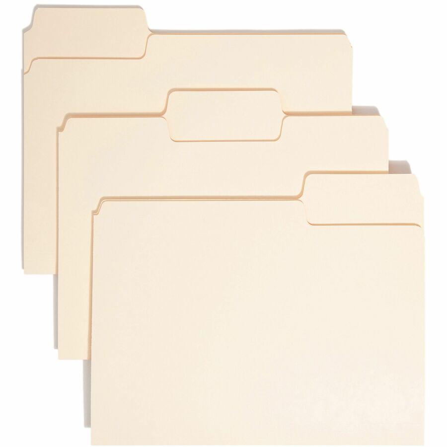 Smead SuperTab 1/3 Tab Cut Letter Recycled Top Tab File Folder - 8 1/2" x 11" - 3/4" Expansion - Top Tab Location - Assorted Position Tab Position - Manila - Manila - 10% Recycled - 50 / Box. Picture 3