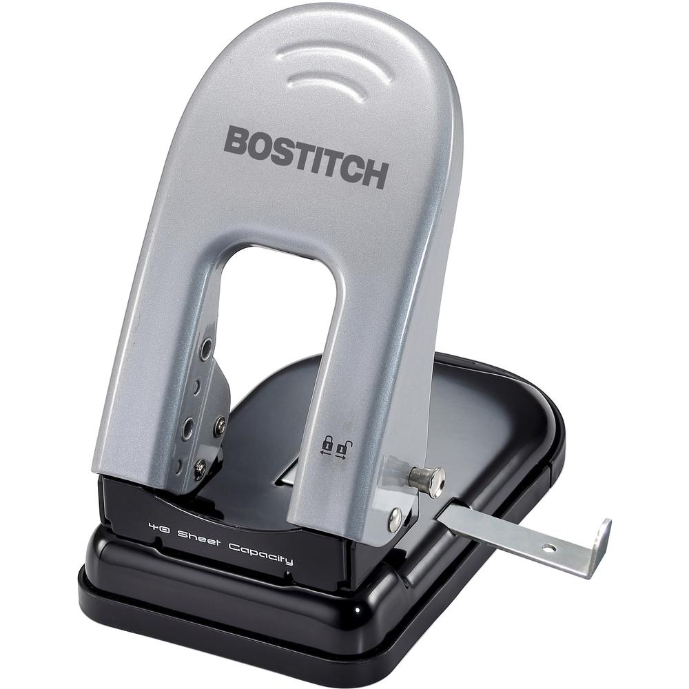 Bostitch EZ Squeeze&trade; 40 Two-Hole Punch - 2 Punch Head(s) - 40 Sheet - 9/32" Punch Size - 6.5" x 2.8" - Black, Silver. Picture 2