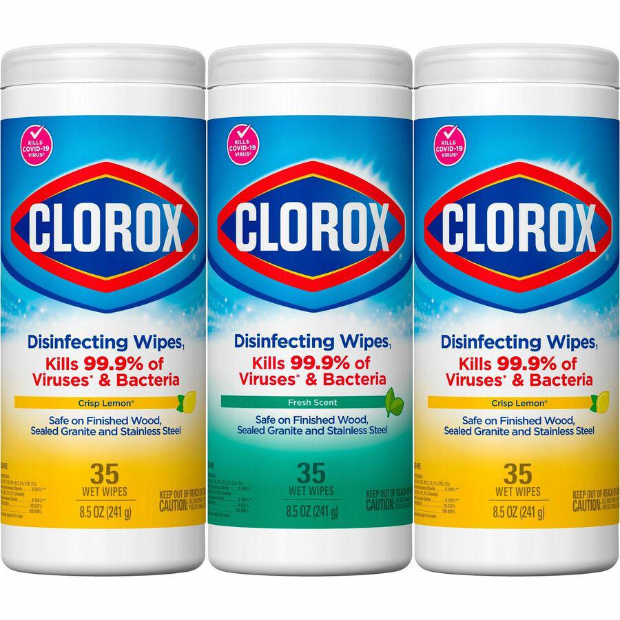 Clorox Disinfecting Cleaning Wipes Value Pack - For Multi Surface - Ready-To-Use - Fresh, Citrus Blend Scent - 35 / Canister - 3 / Pack - Pre-moistened, Disposable - White. Picture 16