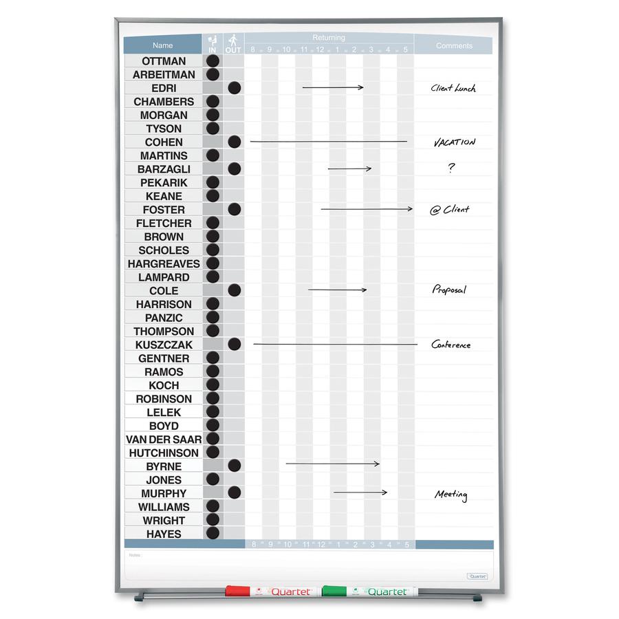 Quartet Matrix 36-employee In/Out Board - 34" Height x 23" Width - White Natural Cork Surface - Magnetic, Durable - Silver Frame - 1 Each. Picture 5