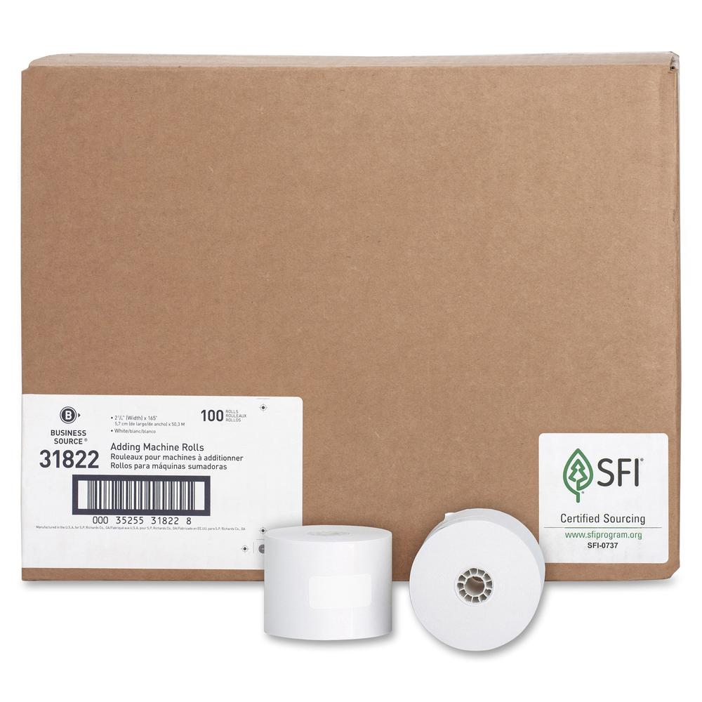 Business Source 1-Ply 2-1/4"x165' Adding Machine Rolls - 2 1/4" x 165 ft - 100 / Carton - Sustainable Forestry Initiative (SFI) - Lint-free - White. Picture 4