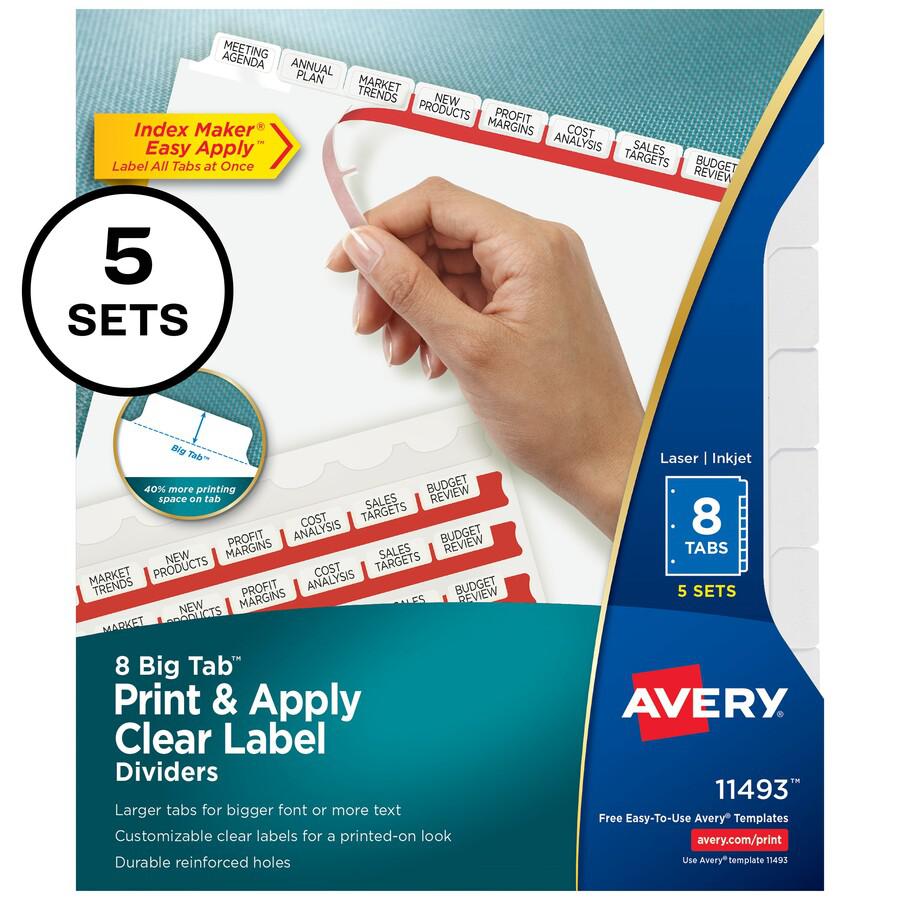 Avery&reg; Big Tab Index Maker Index Divider - 40 x Divider(s) - Print-on Tab(s) - 8 - 8 Tab(s)/Set - 8.5" Divider Width x 11" Divider Length - 3 Hole Punched - White Paper Divider - White Paper Tab(s. Picture 2