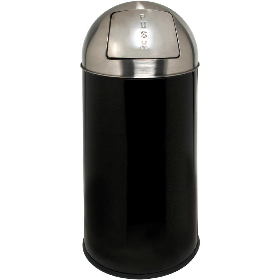 Genuine Joe Push Open Round Top Receptacle - 12 gal Capacity - Round - 29.2" Height x 14.8" Diameter - Black, Silver - 1 Each. Picture 5