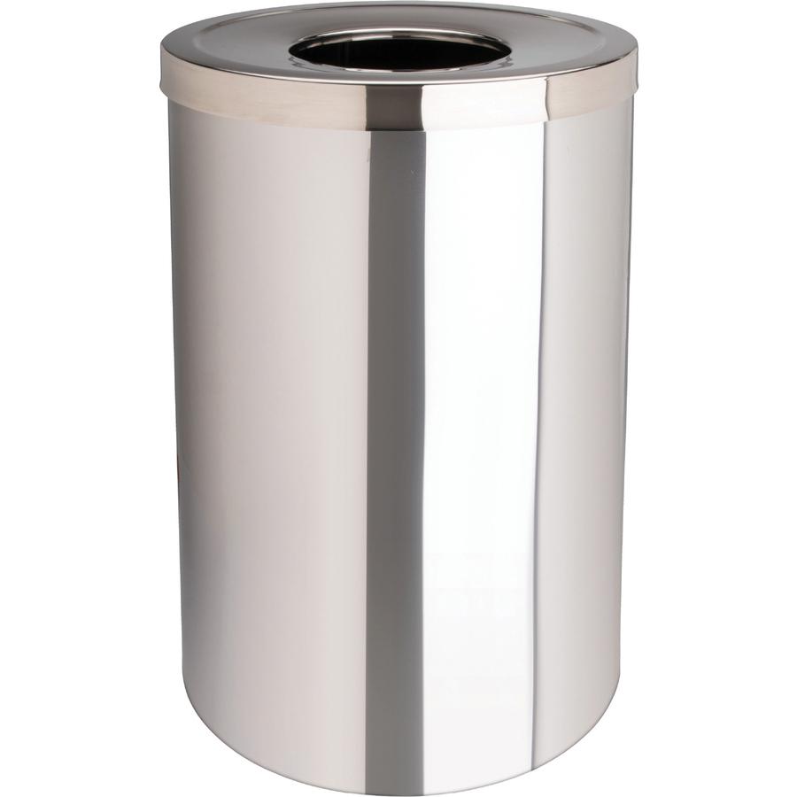 Genuine Joe 30 Gallon Stainless Steel Trash Receptacle - 30 gal Capacity - Durable, Heavy Duty - 31.5" Height x 20" Diameter - Stainless Steel - Silver - 1 Each. Picture 7
