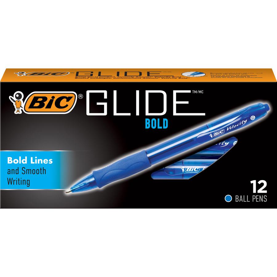 BIC Glide Bold - Bold Pen Point - 1.6 mm Pen Point Size - Conical Pen Point Style - Refillable - Retractable - Blue - Blue Barrel - 1 Dozen. Picture 4