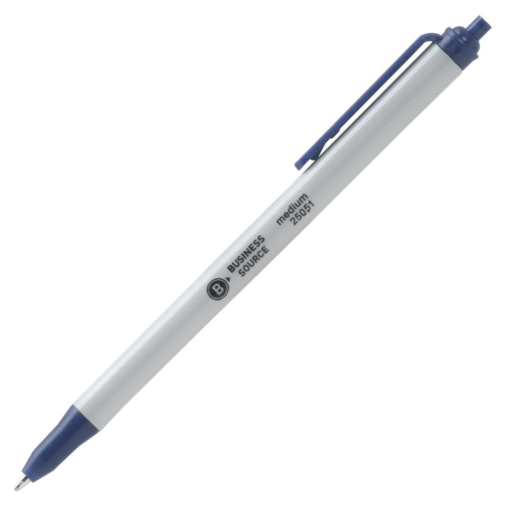 Business Source Retractable Ballpoint Pens - Medium Pen Point - Retractable - Blue - Gray Barrel - 1 Dozen. Picture 3