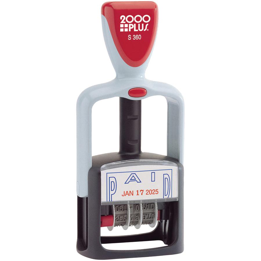 COSCO 2000 Plus 2-Color PAID Dater - Message/Date Stamp - "PAID" - 1.25" Impression Width - 5000 Impression(s) - 4 Bands - Blue, Red - Acrylonitrile Butadiene Styrene (ABS), Plastic - 1 Each. Picture 2