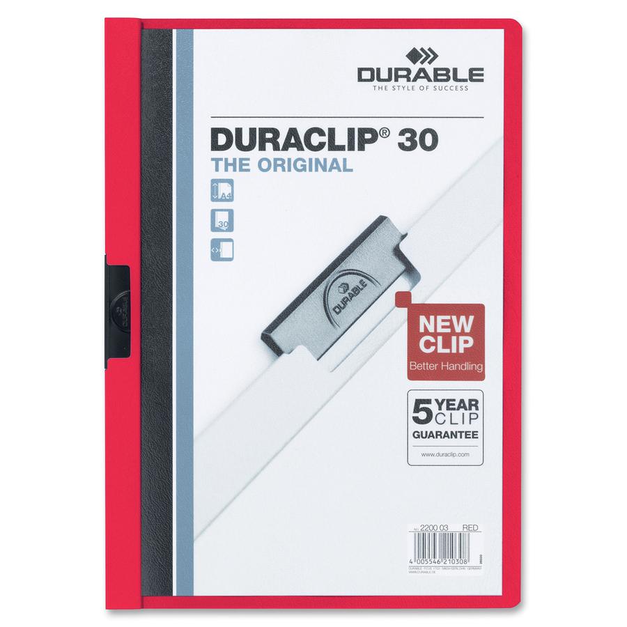 DURABLE&reg; DURACLIP&reg; Report Cover - Letter Size 8 1/2" x 11" - 30 Sheet Capacity - Punchless - Vinyl - Red. Picture 2