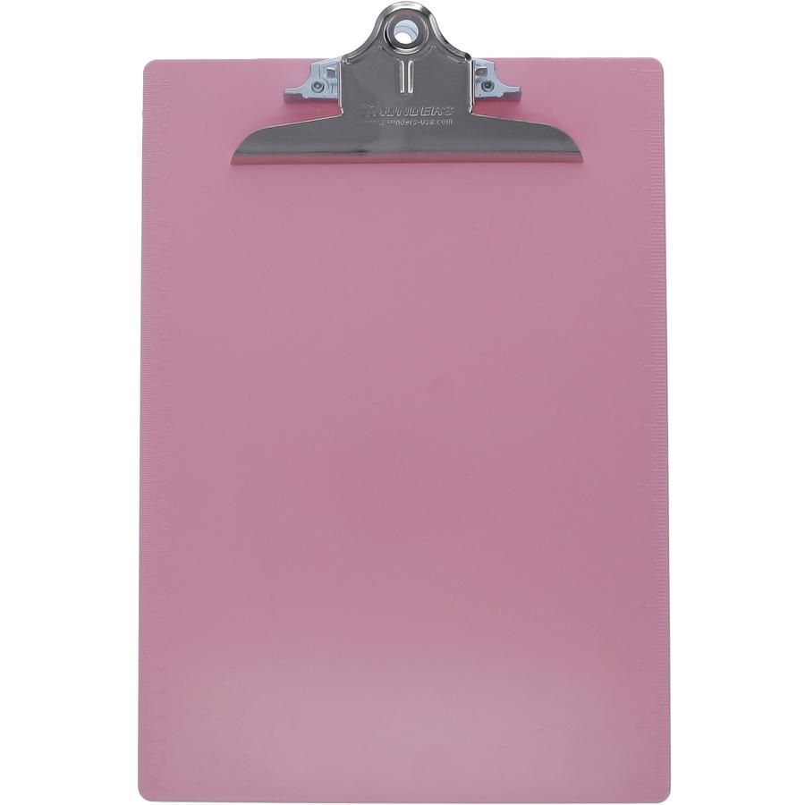 Saunders Recycled 1" Capacity Plastic Clipboard - 1" Clip Capacity - 8 19/64" x 11 45/64" - Plastic - Pink - 1 Each. Picture 2