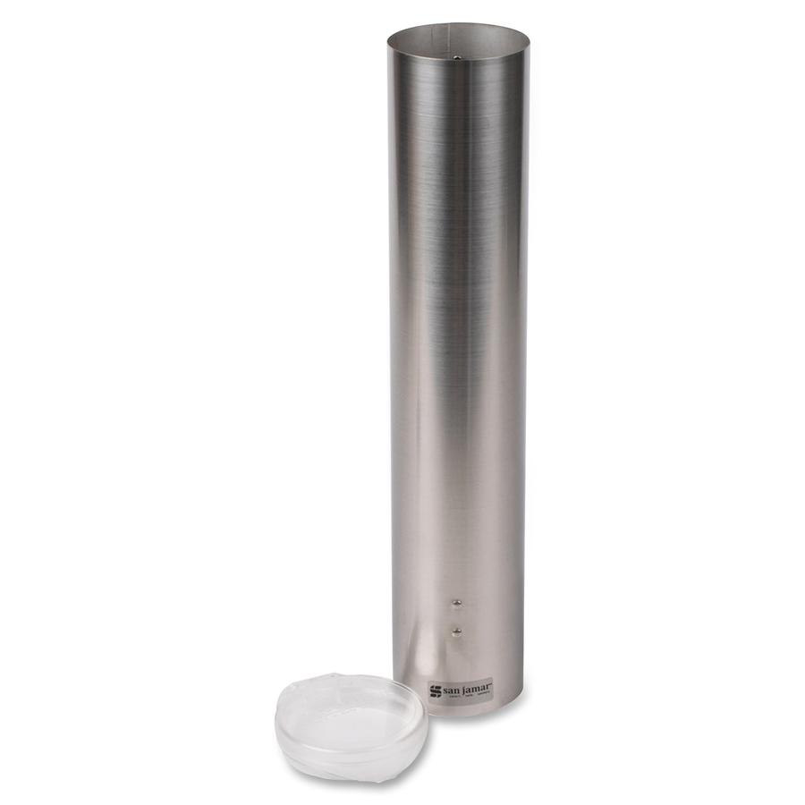 San Jamar Stainless Steel Water Cup Dispenser - 16" Tube - Pull Dispensing - Stainless Steel - Stainless Steel - 1 Each. Picture 2