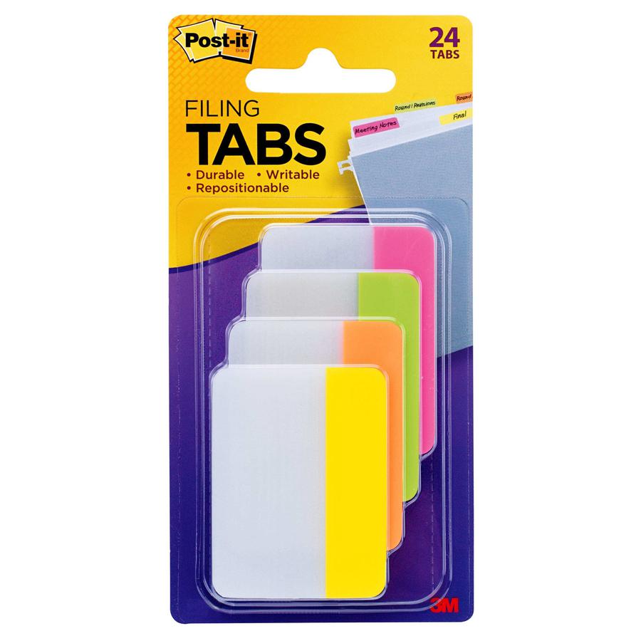 Post-it&reg; Durable Tabs - Write-on Tab(s) - 1.50" Tab Height x 2" Tab Width - Assorted Tab(s) - 24 / Pack. Picture 4