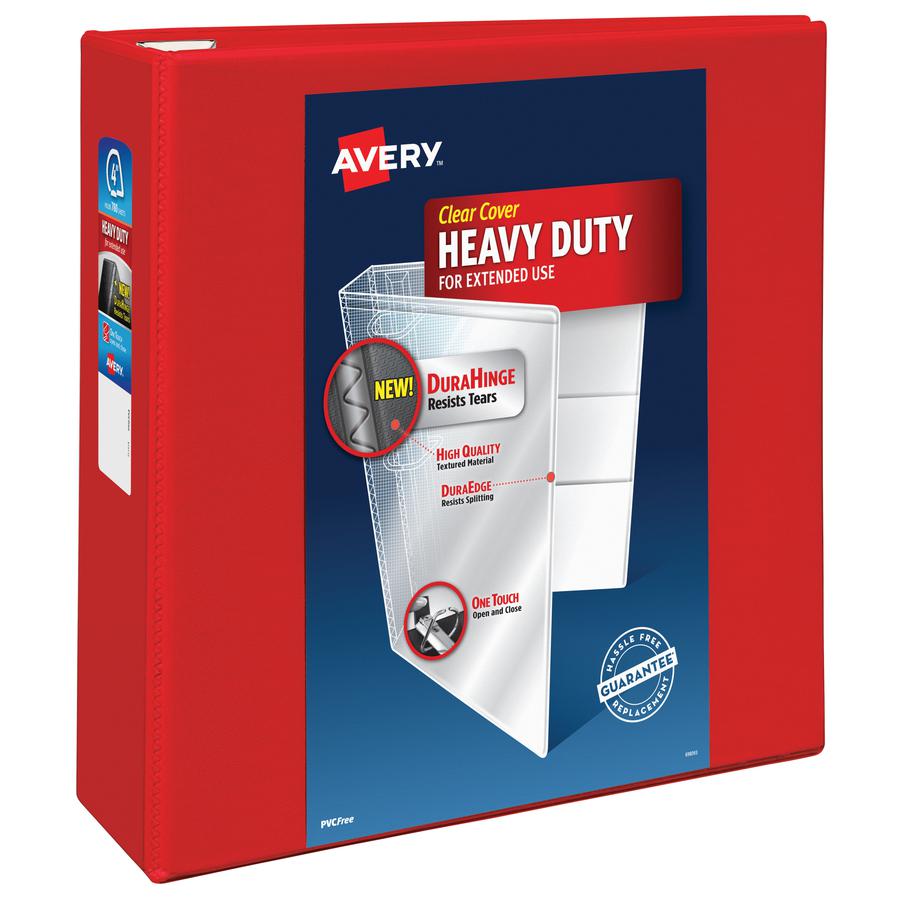 Avery&reg; Heavy-Duty View Red 4" Binder (79326) - Avery&reg; Heavy-Duty View 3 Ring Binder, 4" One Touch EZD&reg; Rings, 4.5" Spine, 1 Red Binder (79326). Picture 3
