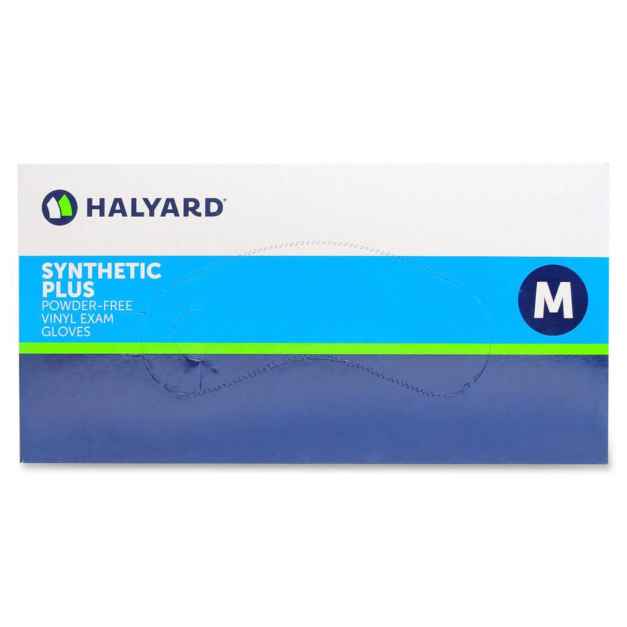 Halyard Synthetic Plus PF Vinyl Exam Gloves - Polymer Coating - Medium Size - For Right/Left Hand - Clear - Latex-free, Non-sterile - 100 / Box - 9.50" Glove Length. Picture 2