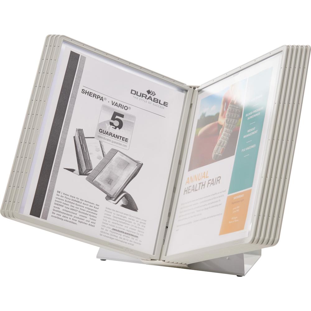 DURABLE&reg; VARIO&reg; Antimicrobial Desktop Reference Display System - Desktop - 10 Double Sided Panels - Letter Size - Antimicrobial Polypropylene Sleeves - Anti-Reflective/Non-Glare - Gray. Picture 7