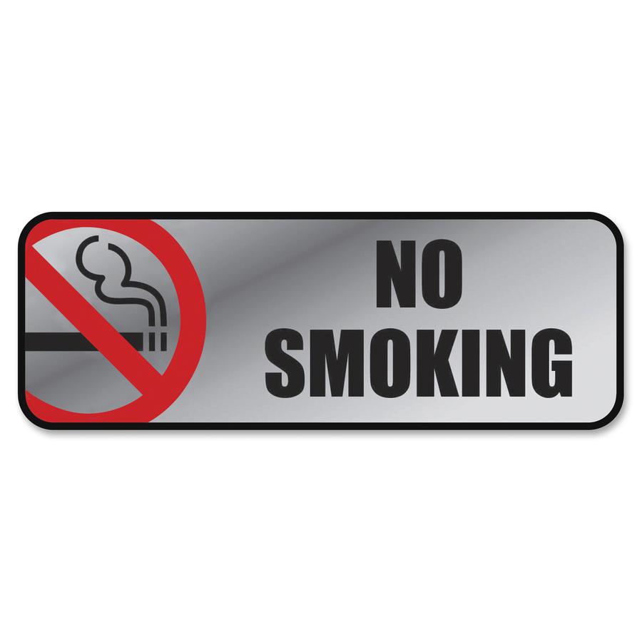 COSCO No Smoking Image/Message Sign - 1 Each - No Smoking Print/Message - 9" Width x 3" Height - Rectangular Shape - Metal - Metallic, Silver, Red, Black. Picture 2