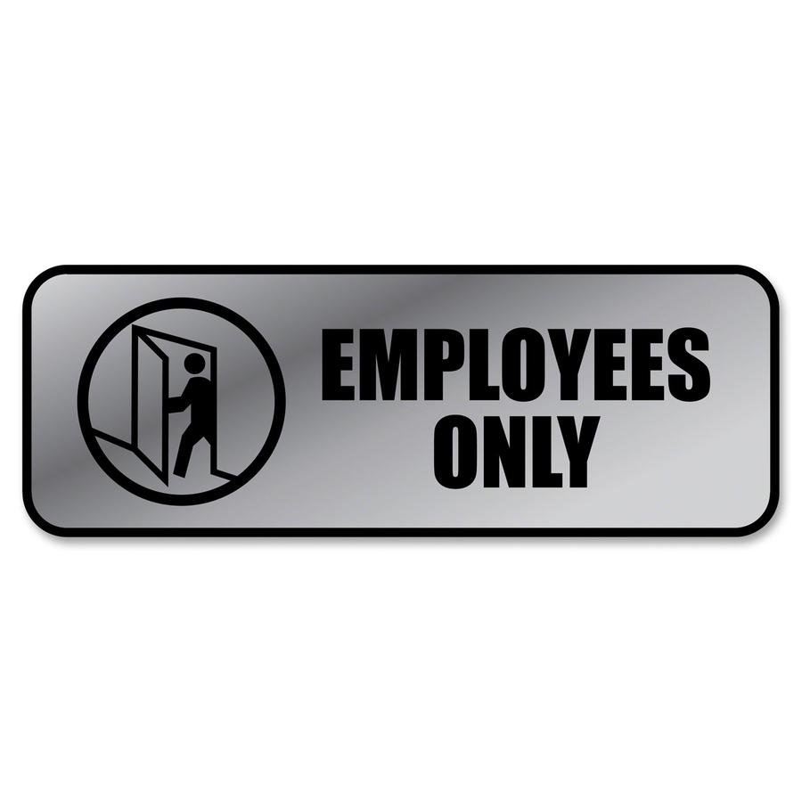 COSCO Employees Only Sign - 1 Each - Employees Only Print/Message - 9" Width x 3" Height - Rectangular Shape - Metal - Silver, Black, Metallic. Picture 2