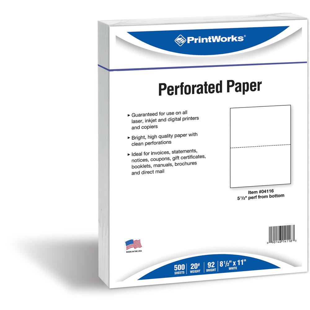 PrintWorks Professional Pre-Perforated Paper for Statements, Tax Forms, Bulletins, Planners & More - Letter - 8 1/2" x 11" - 20 lb Basis Weight - 500 / Ream - Perforated. Picture 3