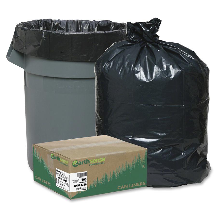 Berry Reclaim Heavy-Duty Recycled Can Liners - Extra Large Size - 56 gal Capacity - 43" Width x 47" Length - 2 mil (51 Micron) Thickness - Black - Plastic - 100/Carton - Can - Recycled. Picture 2