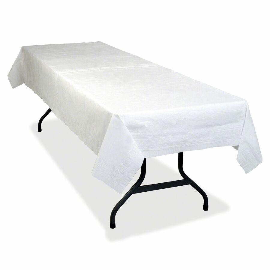 Tablemate Table Set Poly Tissue Table Cover - 108" Length x 54" Width - Poly, Tissue - White - 6 / Pack. Picture 2