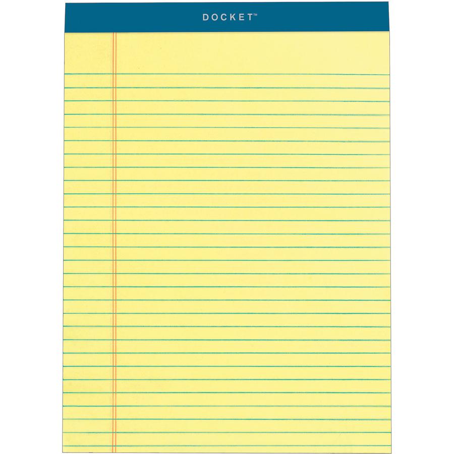 TOPS Docket Legal Rule Writing Pads - 50 Sheets - Double Stitched - 16 lb Basis Weight - 8 1/2" x 11 3/4" - 11.75" x 8.5" - Canary Paper - Rigid, Heavyweight, Bleed Resistant, Perforated, Acid-free - . Picture 2