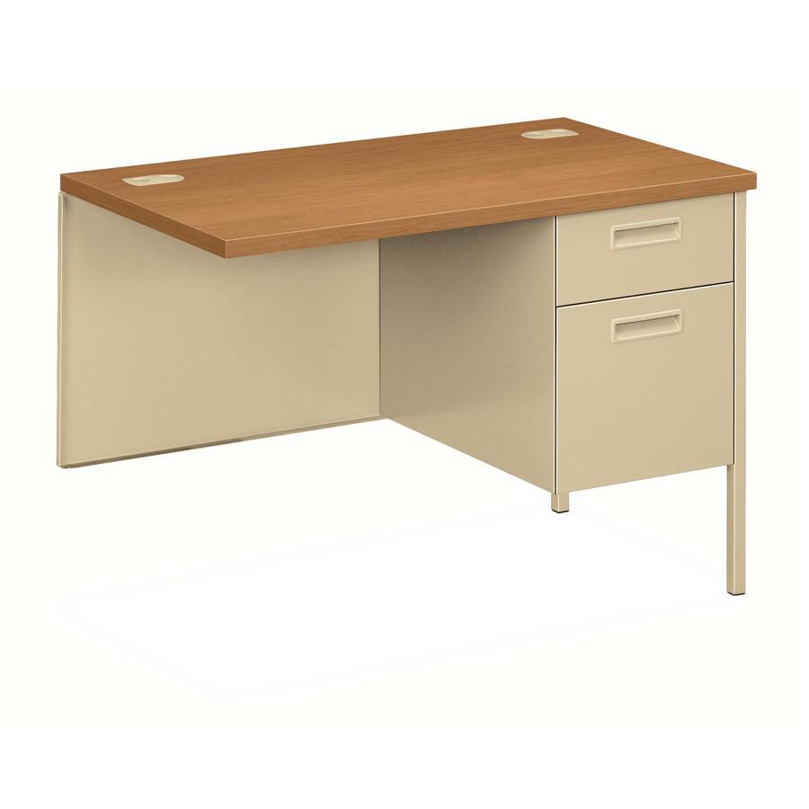 HON Metro Classic Return - 42" x 24"29.5" - 5 x File, Box Drawer(s) - Single Pedestal on Right Side - Square Edge - Material: Steel - Finish: Harvest Laminate, Putty. Picture 2
