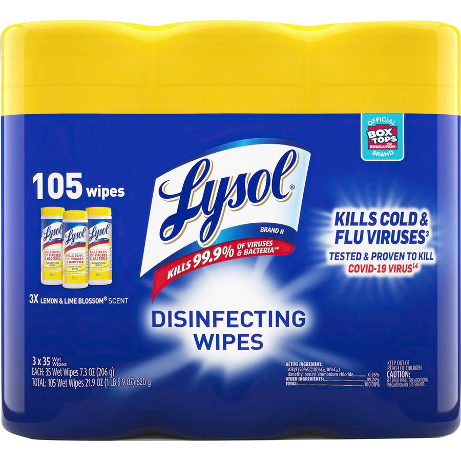Lysol Disinfecting Wipes 3-pack - Lemon Scent - 35 / Canister - 3 / Pack - Disinfectant, Antibacterial - White. Picture 7