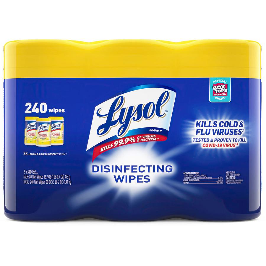 Lysol Lemon/Lime Disinfecting Wipes - Wipe - Lemon, Lime Blossom Scent - 80 / Canister - 240 / Pack - White. Picture 2