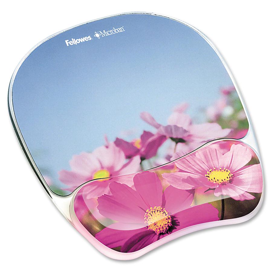 Fellowes Photo Gel Mouse Pad Wrist Rest with Microban&reg; - Pink Flowers - 9.25" x 7.88" x 0.88" Dimension - Multicolor - Rubber, Gel - Stain Resistant, Skid Proof - 1 Pack. Picture 3