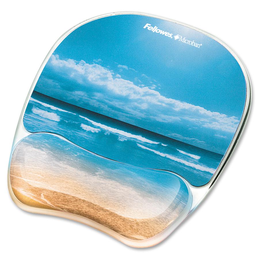 Fellowes Photo Gel Mouse Pad Wrist Rest with Microban&reg; - Sandy Beach - 9.25" x 7.88" x 0.88" Dimension - Multicolor - Rubber, Gel - Stain Resistant, Skid Proof - 1 Pack. Picture 4