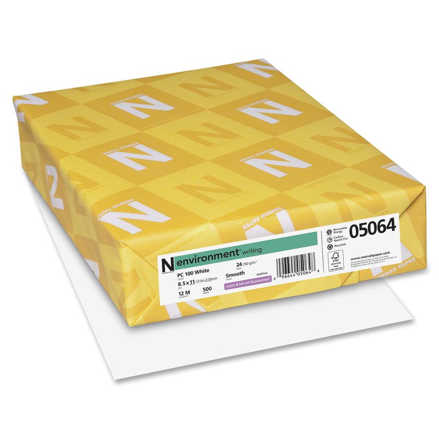 Neenah Bright White Environment Paper - 95 Brightness - 92% Opacity - Letter - 8 1/2" x 11" - 24 lb Basis Weight - Smooth - 500 / Ream - FSC, PCF, Green Seal, Green-e, Sustainable Forestry Initiative . Picture 2