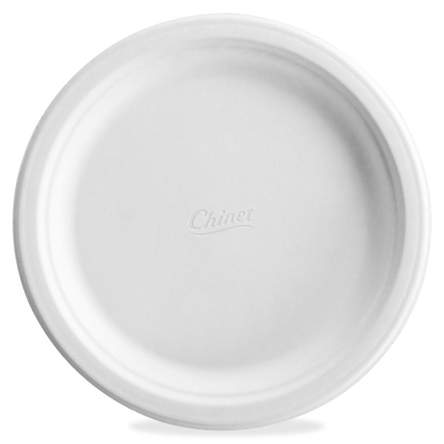 Chinet 8 3/4" Round Plate - Food - Disposable - Microwave Safe - White - Molded Fiber, Paper Body - 500. Picture 2