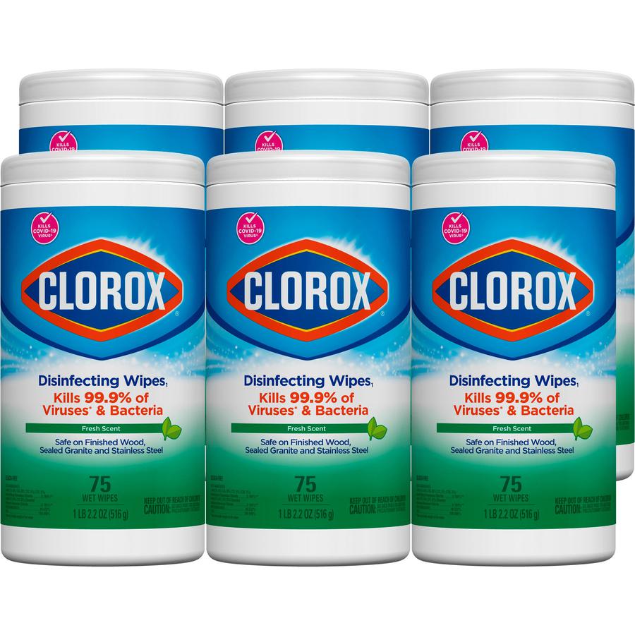 Clorox Disinfecting Wipes, Bleach-Free Cleaning Wipes - Wipe - Fresh Scent - 75 / Canister - 6 / Carton - White. Picture 12