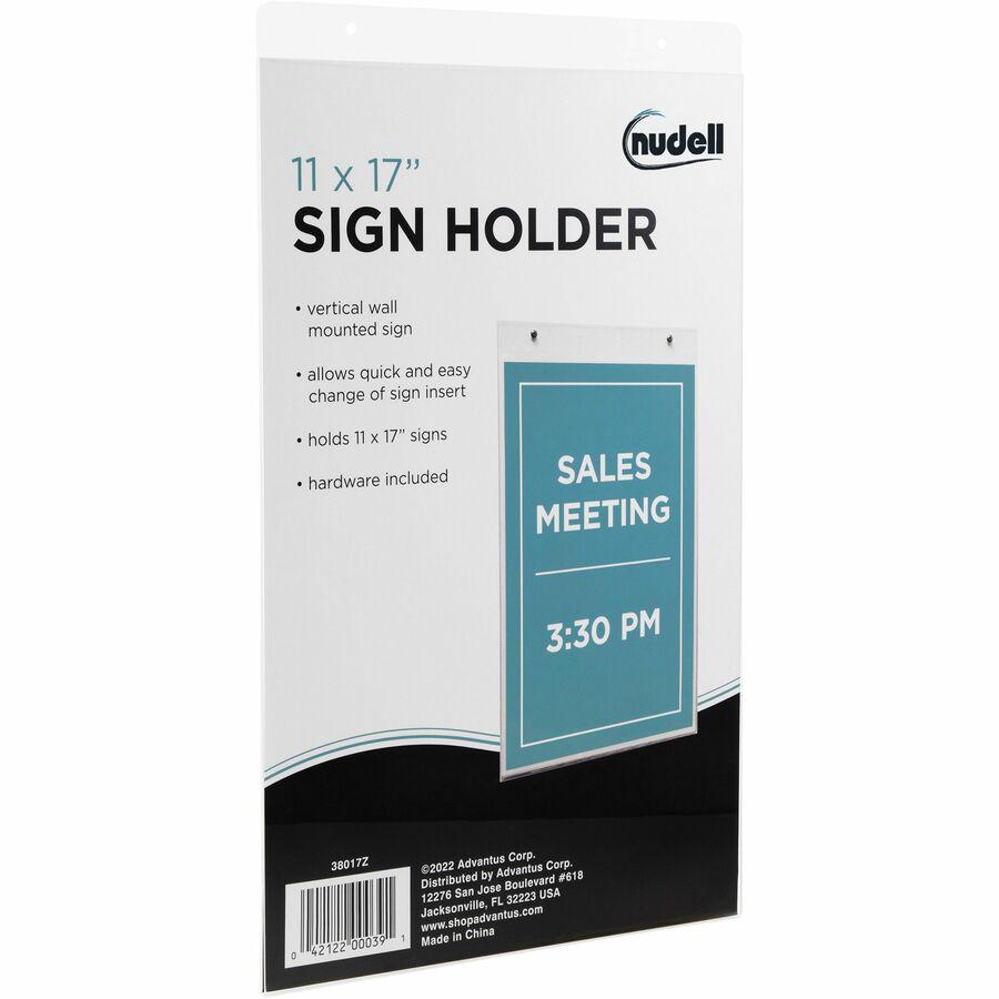 Golite nu-dell Wall Sign Holder - 1 Each - 11" Width x 17" Height - Rectangular Shape - Wall Mountable - Pre-drilled - Acrylic - Signage, Photo, Notice - Clear. Picture 4