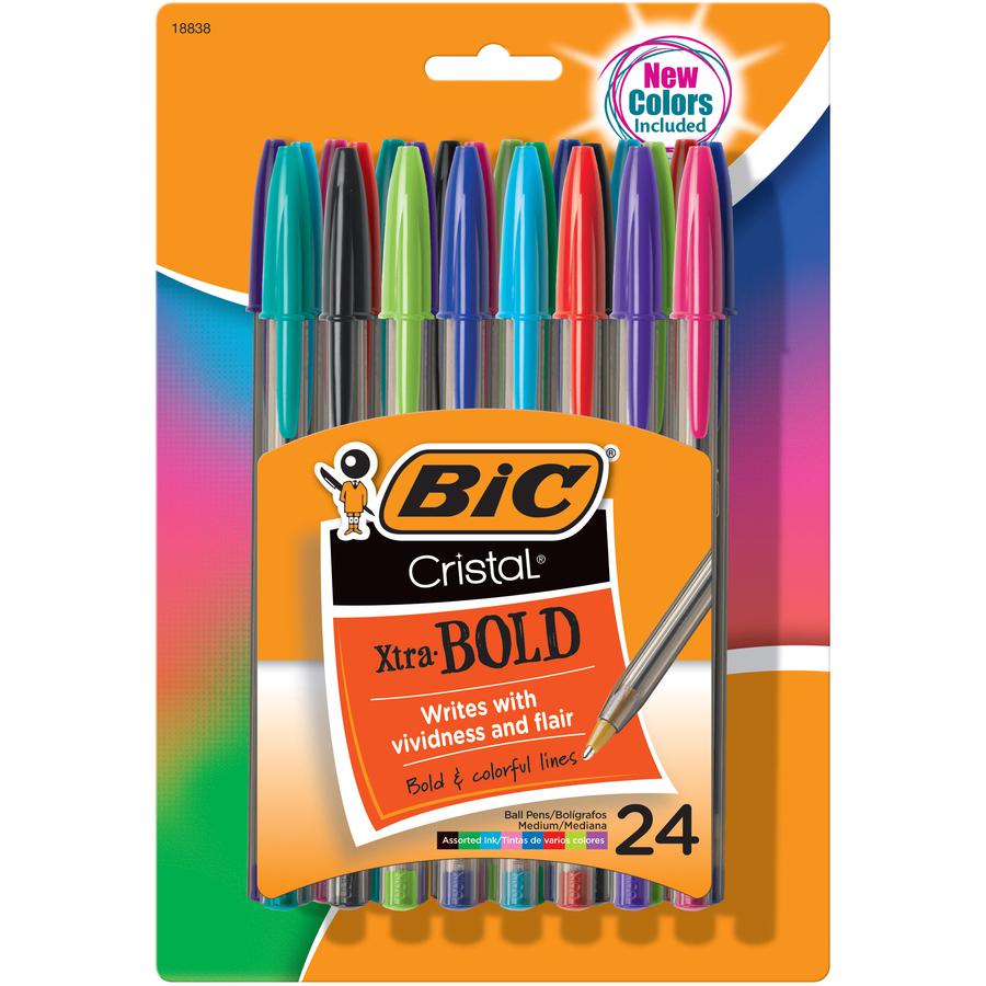 BIC Cristal Ballpoint Pen - Bold Pen Point - 1.6 mm Pen Point Size - Assorted - Translucent Barrel - 24 Pack. Picture 2