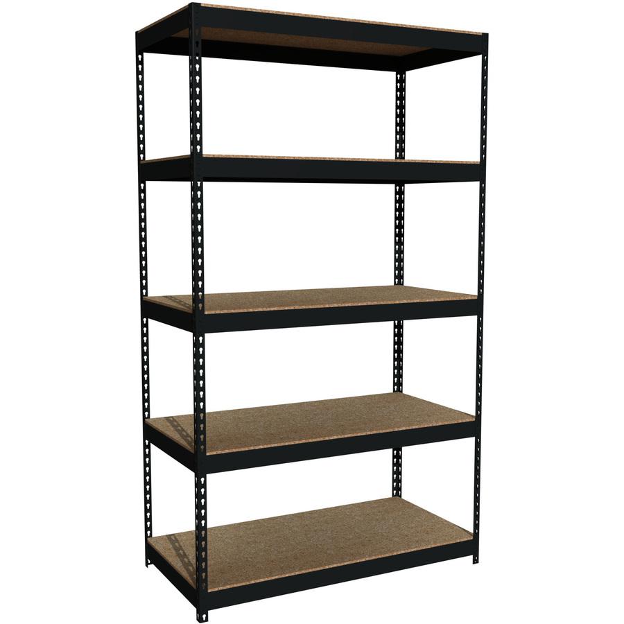 Lorell Fortress Riveted Shelving - 5 Compartment(s) - 5 Shelf(ves) - 84" Height x 48" Width x 24" Depth - Heavy Duty, Rust Resistant - 28% Recycled - Powder Coated - Black - Steel - 1 Each. Picture 4