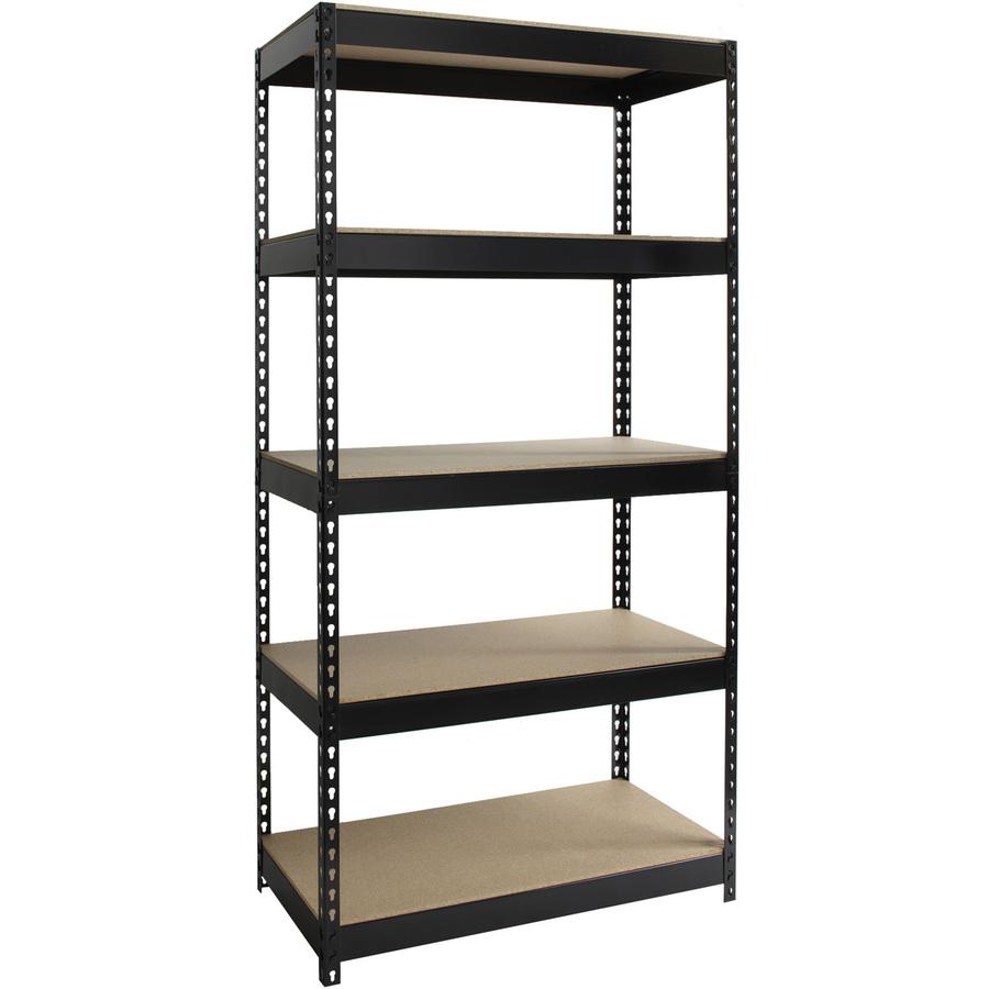 Lorell Fortress Riveted Shelving - 5 Compartment(s) - 5 Shelf(ves) - 72" Height x 36" Width x 18" Depth - Heavy Duty, Rust Resistant - 28% Recycled - Powder Coated - Black - Steel - 1 Each. Picture 4