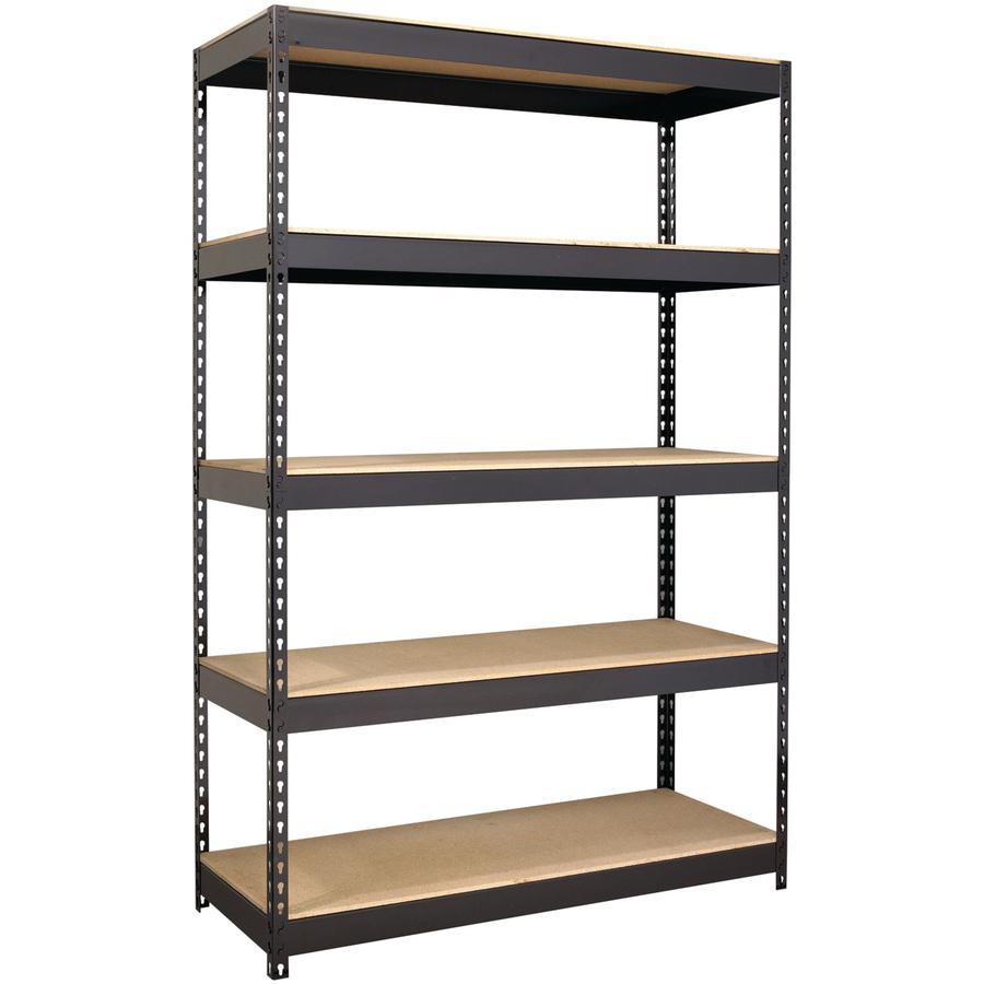 Lorell Fortress Riveted Shelving - 5 Compartment(s) - 5 Shelf(ves) - 72" Height x 48" Width x 18" Depth - Heavy Duty, Rust Resistant - 28% Recycled - Powder Coated - Black - Steel - 1 Each. Picture 9