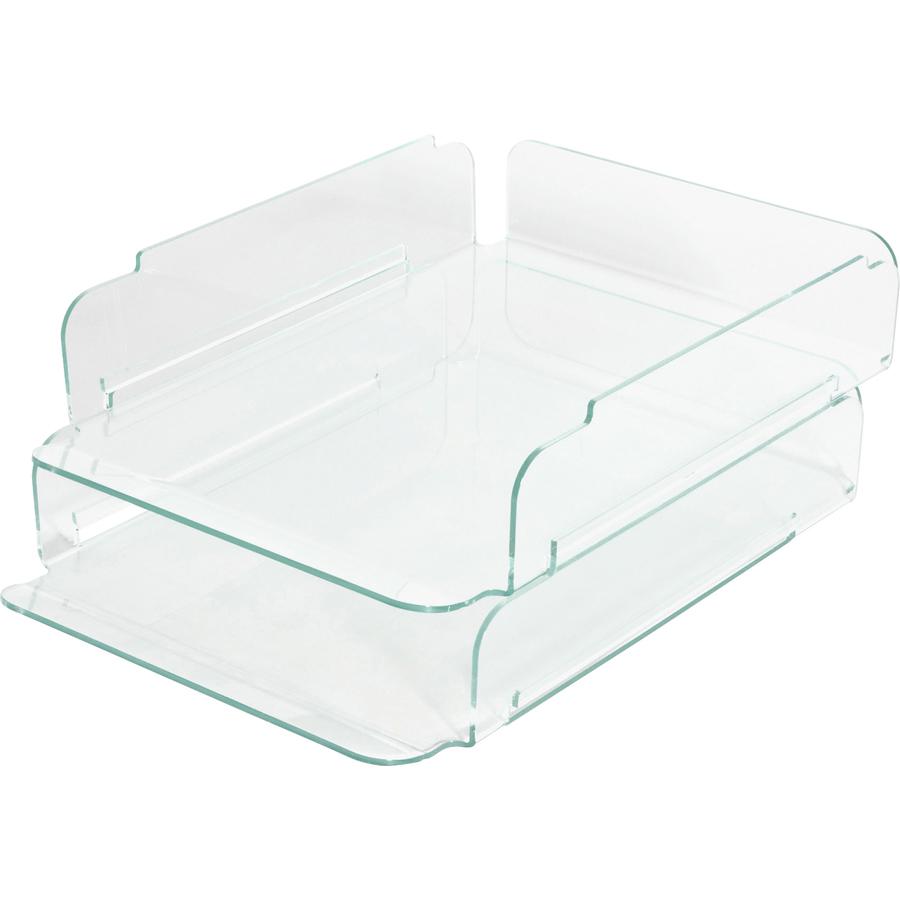 Lorell Stacking Letter Trays - Desktop - Durable, Lightweight, Non-skid, Stackable - Clear - Acrylic - 1 Each. Picture 7