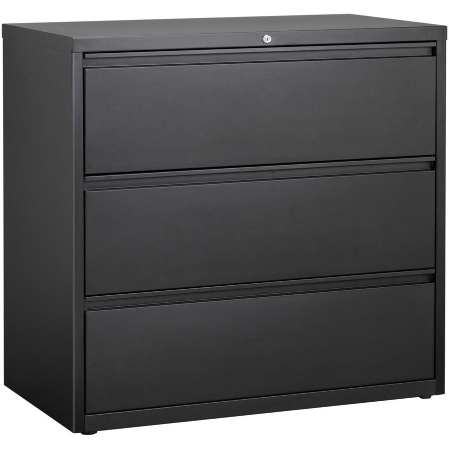 Lorell Fortress Series Lateral File - 42" x 18.6" x 40.3" - 3 x Drawer(s) for File - Letter, Legal, A4 - Lateral - Locking Drawer, Magnetic Label Holder, Ball-bearing Suspension, Leveling Glide - Blac. Picture 5