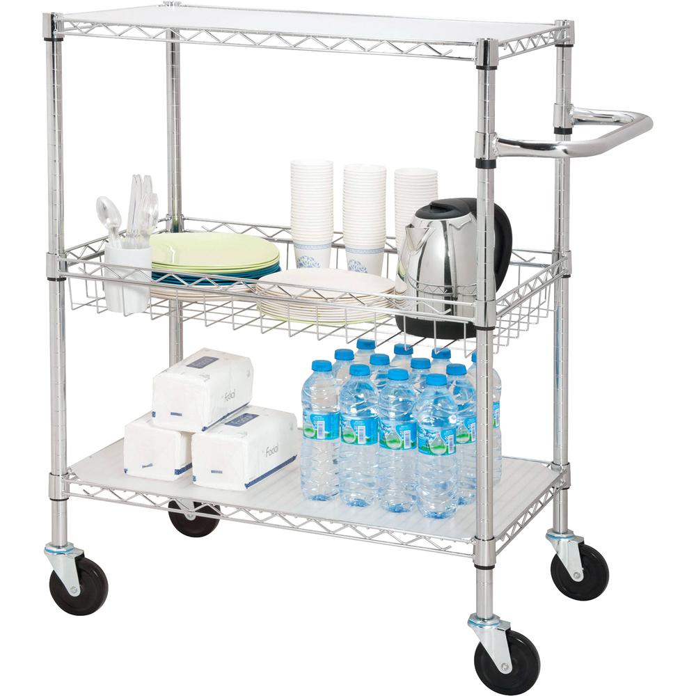 Lorell 3-Tier Rolling Carts - 99 lb Capacity - 4 Casters - Steel - x 18" Width x 30" Depth x 40" Height - Chrome - 1 Each. Picture 2