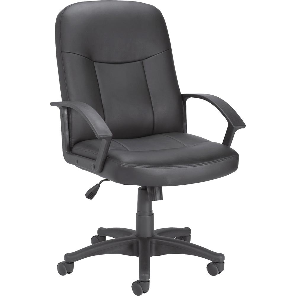 Lorell Leather Managerial Mid-back Chair - Black Frame - 5-star Base - Black - Bonded Leather - 1 Each. Picture 3
