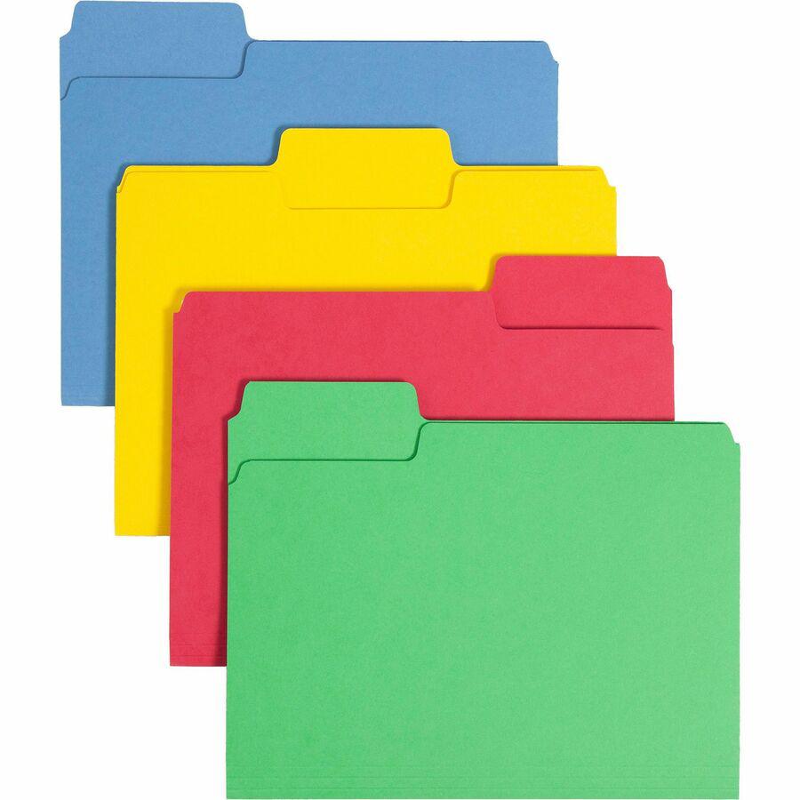 Smead SuperTab 1/3 Tab Cut Letter Recycled Top Tab File Folder - 8 1/2" x 11" - 3/4" Expansion - Top Tab Location - Assorted Position Tab Position - Blue, Red, Green, Yellow - 10% Recycled - 50 / Box. Picture 9