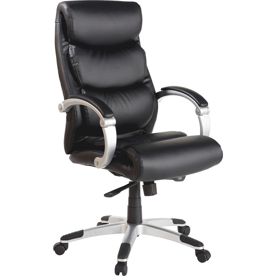 Lorell Executive Bonded Leather High-back Chair - Black Seat - Powder Coated Frame - 5-star Base - Black, Silver - Bonded Leather - 1 Each. Picture 11