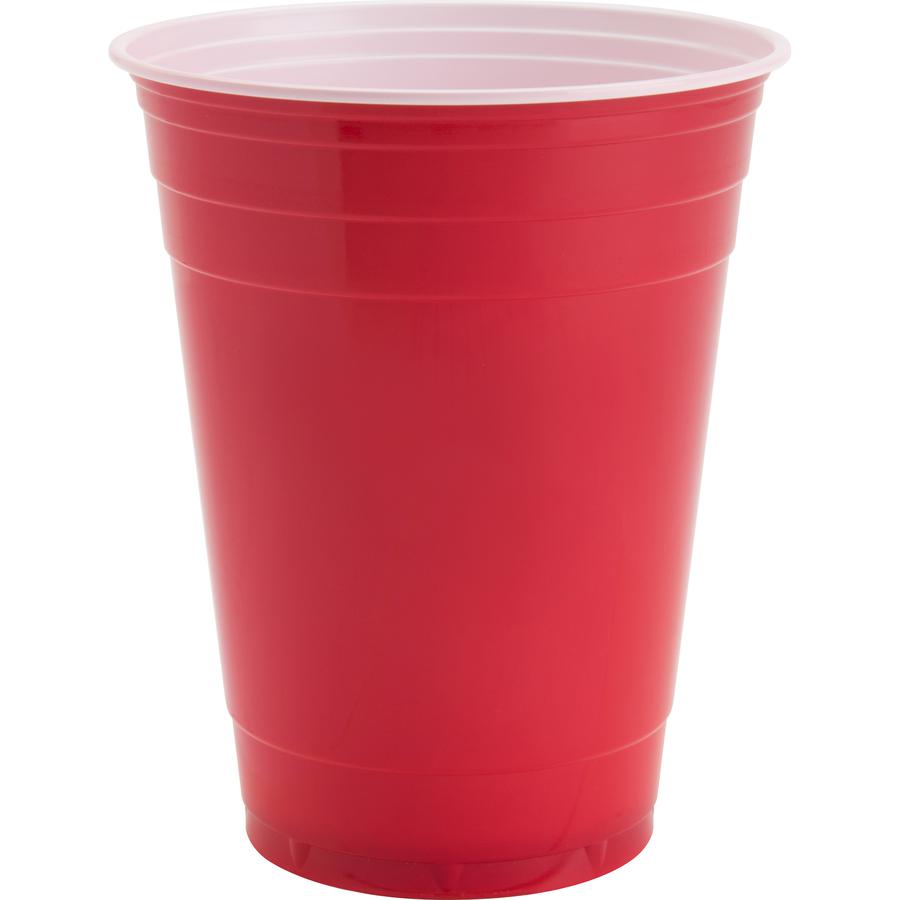 Genuine Joe 16 oz Party Cups - 50 / Pack - Red - Plastic - Party, Cold Drink. Picture 6