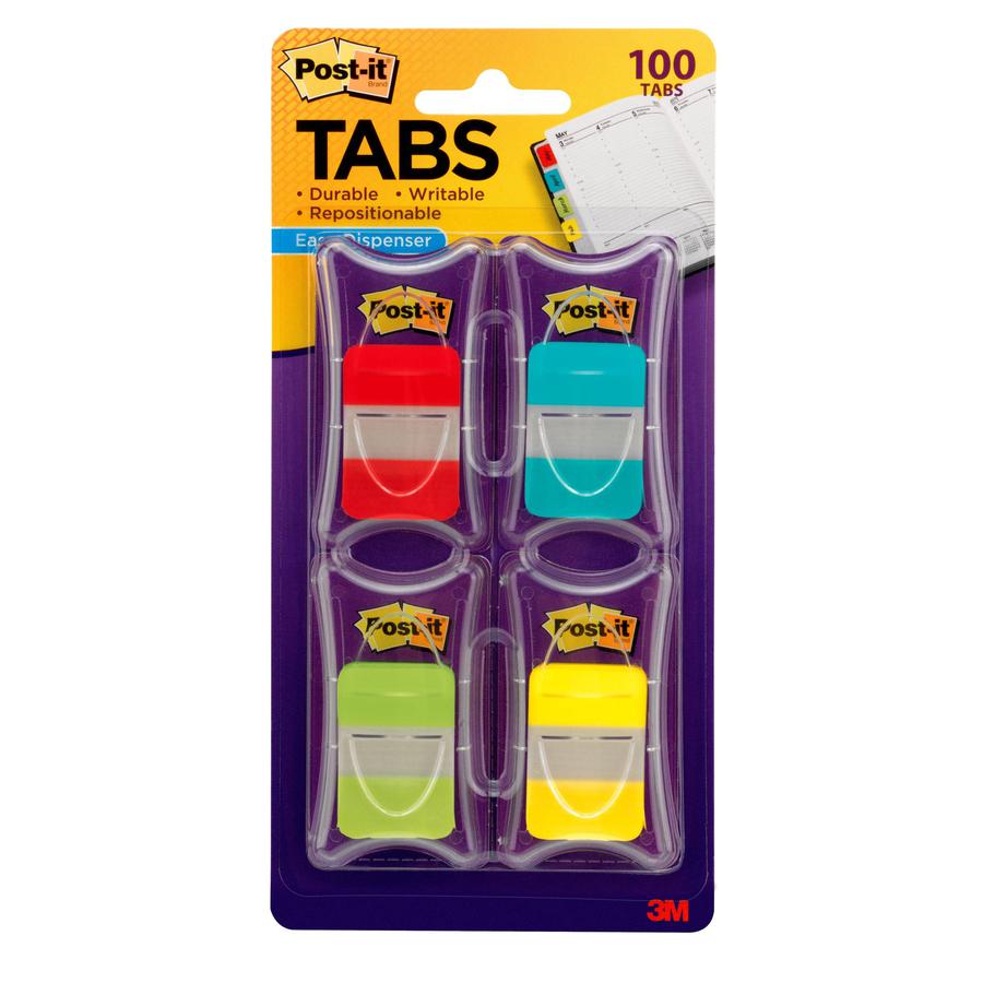 Post-it&reg; Tabs - 100 Write-on Tab(s) - 1" Tab Height x 1.50" Tab Width - Assorted Tab(s) - 100 / Pack. Picture 3
