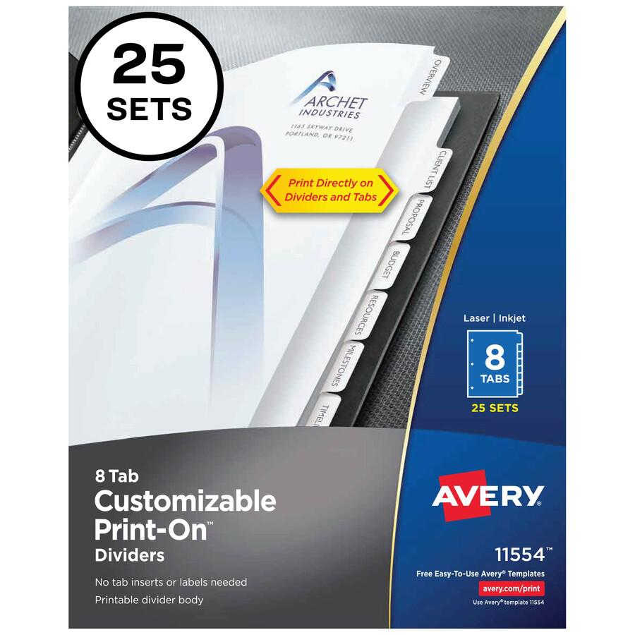 Avery&reg; Customizable Print-On Dividers - 200 x Divider(s) - 8 Print-on Tab(s) - 8 - 8 Tab(s)/Set - 8.5" Divider Width x 11" Divider Length - 3 Hole Punched - White Paper Divider - White Paper Tab(s. Picture 3