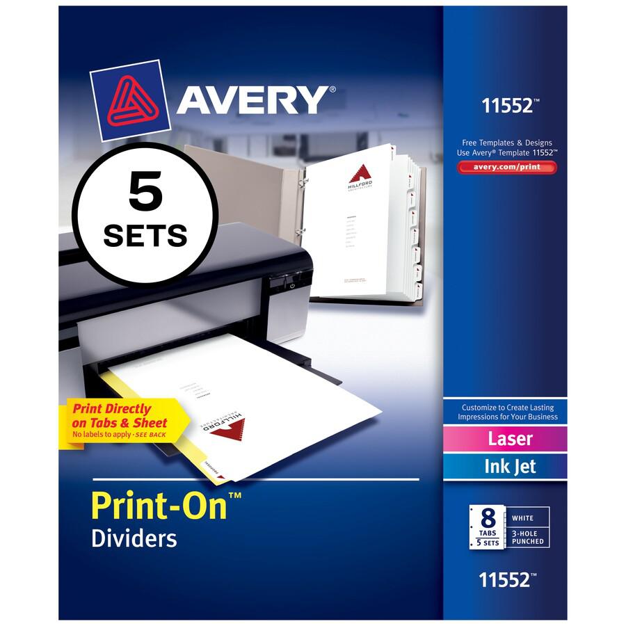 Avery&reg; Customizable Print-On Dividers - 40 x Divider(s) - Print-on Tab(s) - 8 - 8 Tab(s)/Set - 8.5" Divider Width x 11" Divider Length - 3 Hole Punched - White Paper Divider - White Paper Tab(s) -. Picture 4